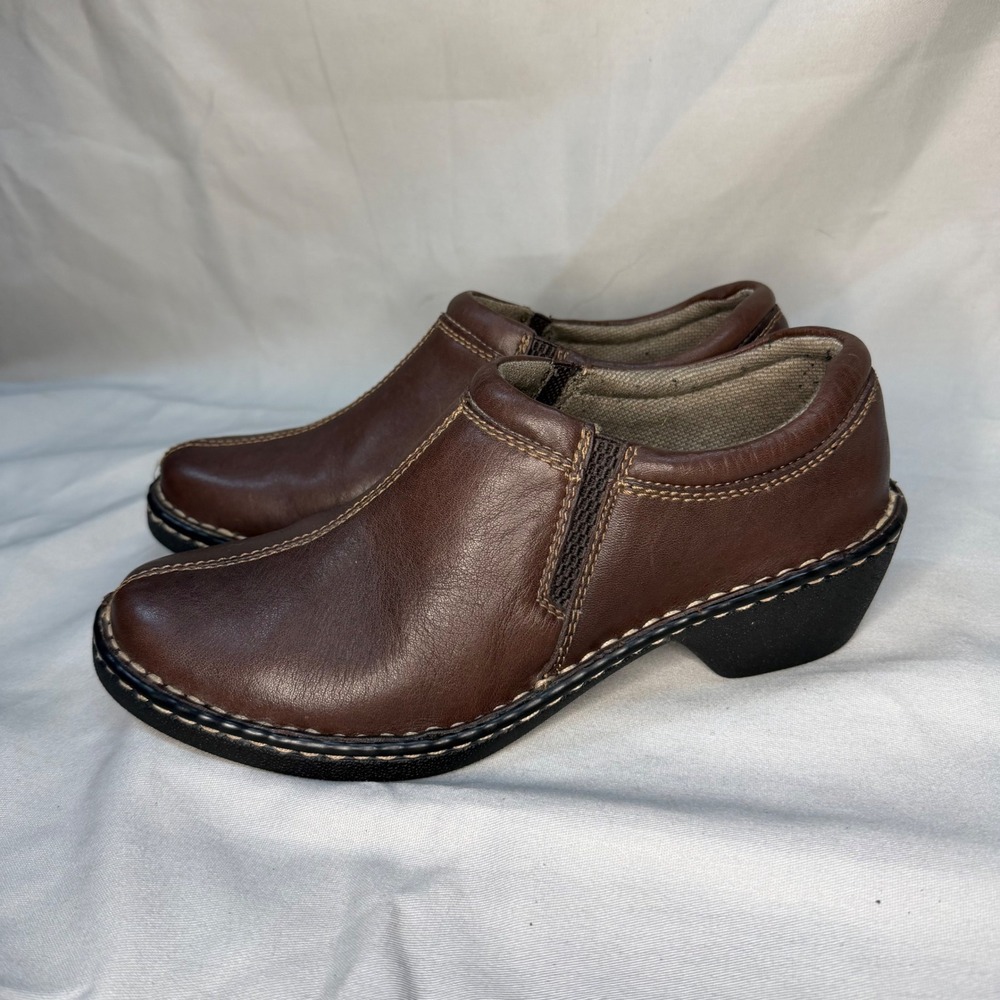 Eastland Amore Brown Leather Slip On Clog Loafers Womens 8M Low Block Heel